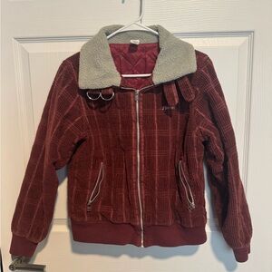 Burton Maroon Quilted Jacket with Cream Sherpa Trim